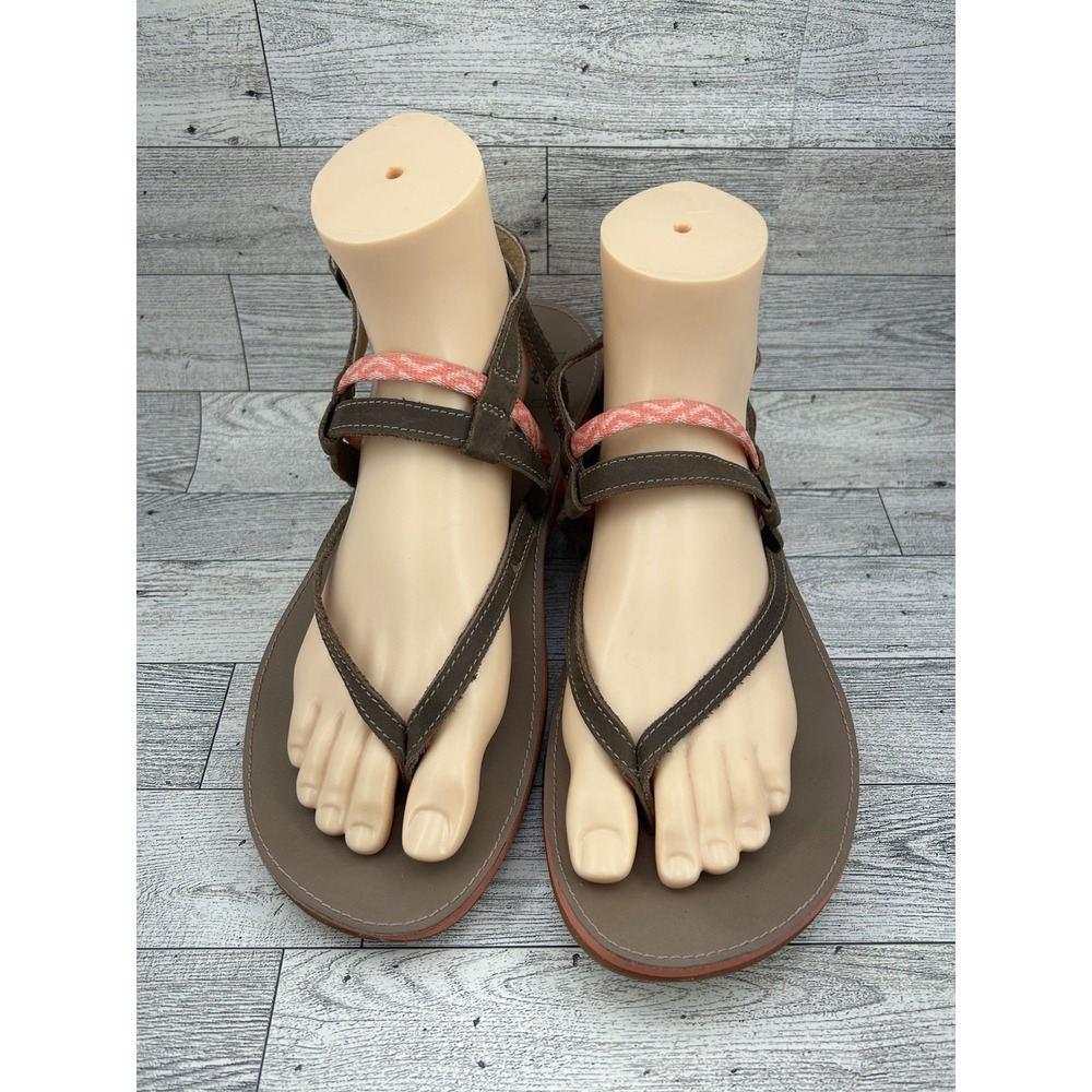 Chaco Women Leather Strappy Thong Sandals Brown Coral Size 10‎ LUVSEAT Footbed